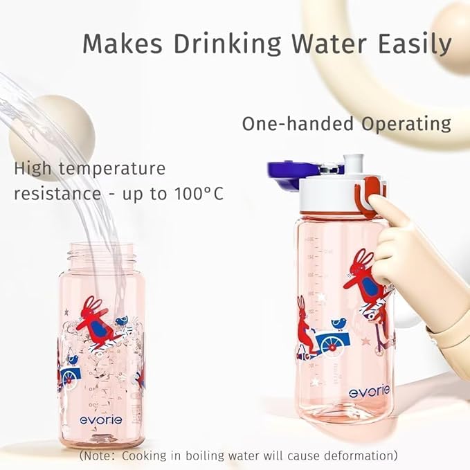 Evorie Kids Water Bottle for School, No Straw 13oz BPA Free Tritan Bottle, Leak Proof with Flip Top Lightweight for Outdoor (Honey Bear)