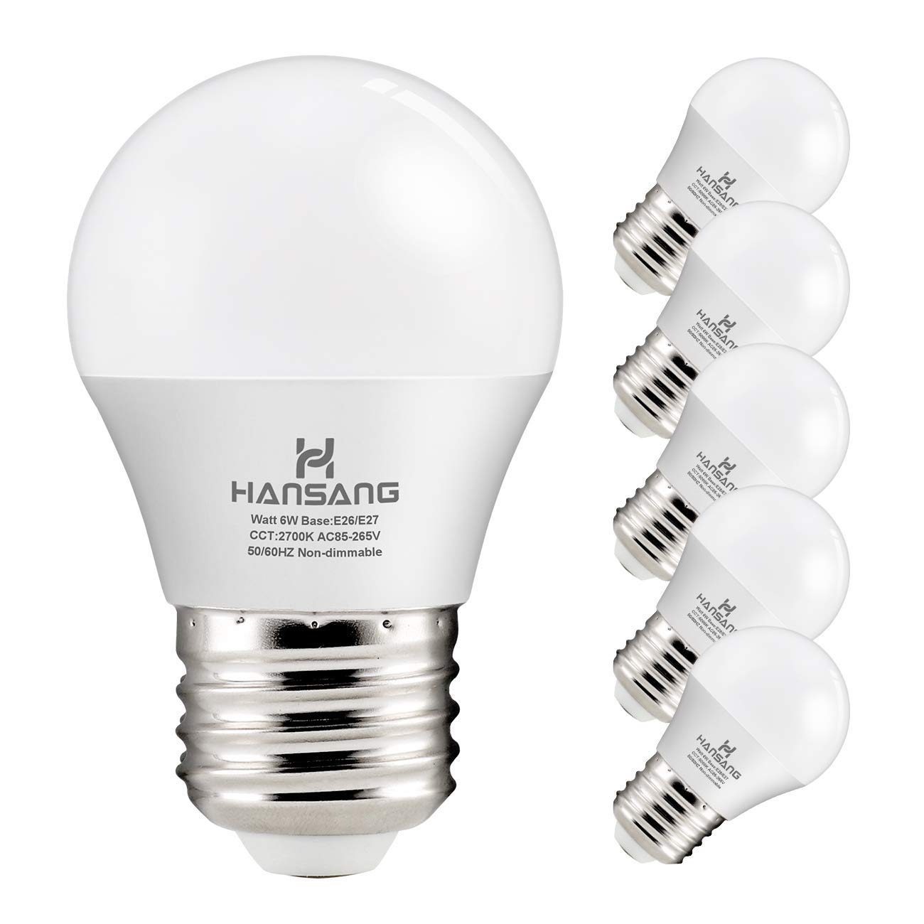 hansang E26 LED Light Bulb, 2700K Warm White, 60W Equivalent, A15, 600lm, 6 Pack, Aluminum
