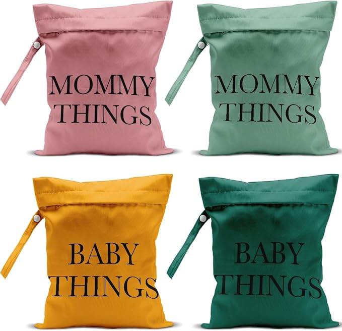 New Mommy Essentials New Mom Gifts 4 Pack Cute Wet Bag Waterproof Reusable Wet Dry Bag for Swimsuit Clothes Cloth Diaper Travel Beach Pool Yoga Gym Toiletries Travel Birthday Christmas Accessories