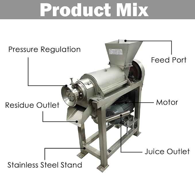 TECHTONGDA Commercial Juicer Machine Stainless Steel Juice Extractor Heavy-duty Electric Cold Press Juicer for Fruit, Vegetable 1500W 3-phase 220V