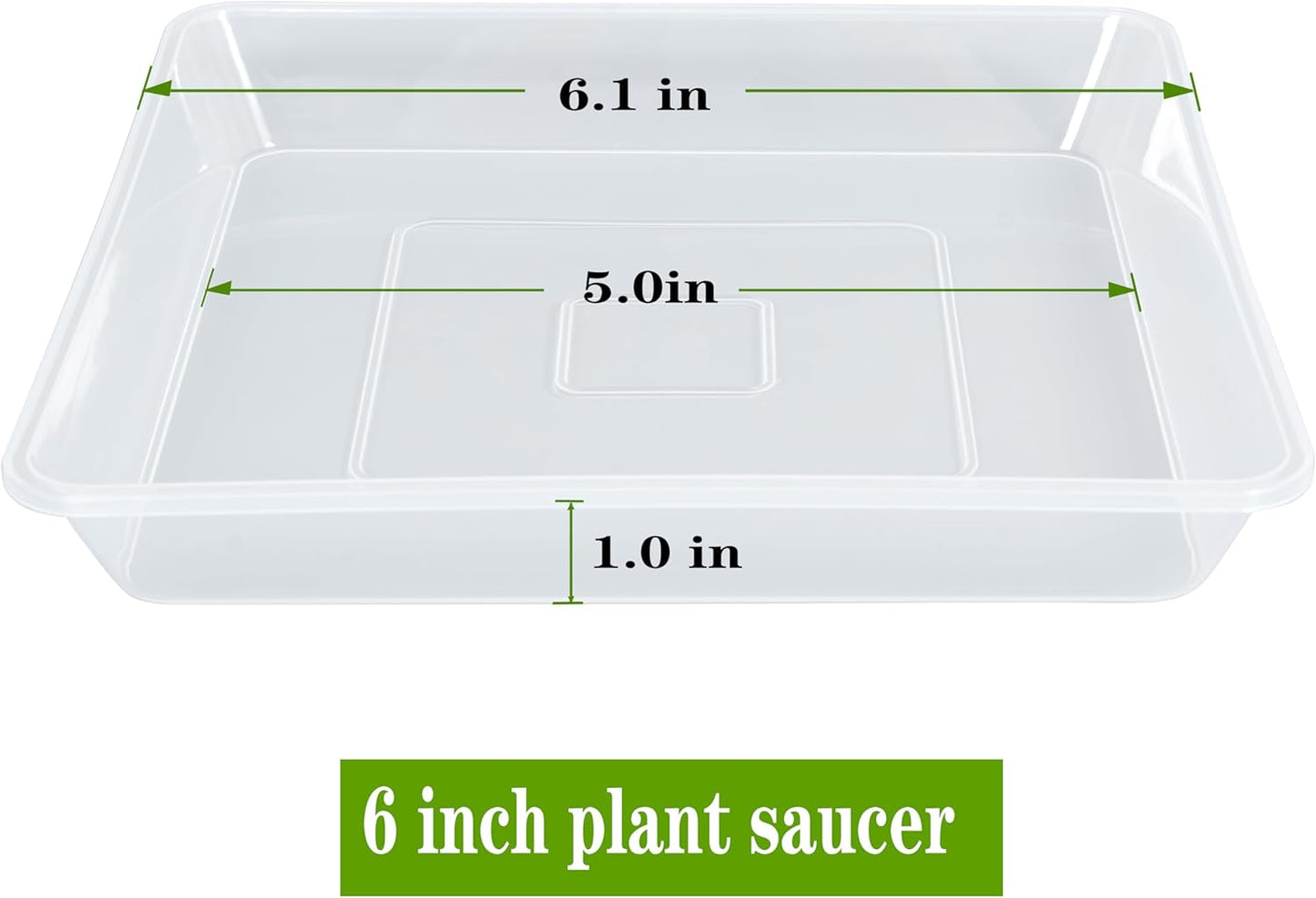 Square Plant Saucer 6 Inch 5 Pack, Strong Clear Plastic Flower Plant Pot Saucer, Square Planters for Indoors and Outdoors Plants, Garden Plant Saucers for Pots Plant Trays.