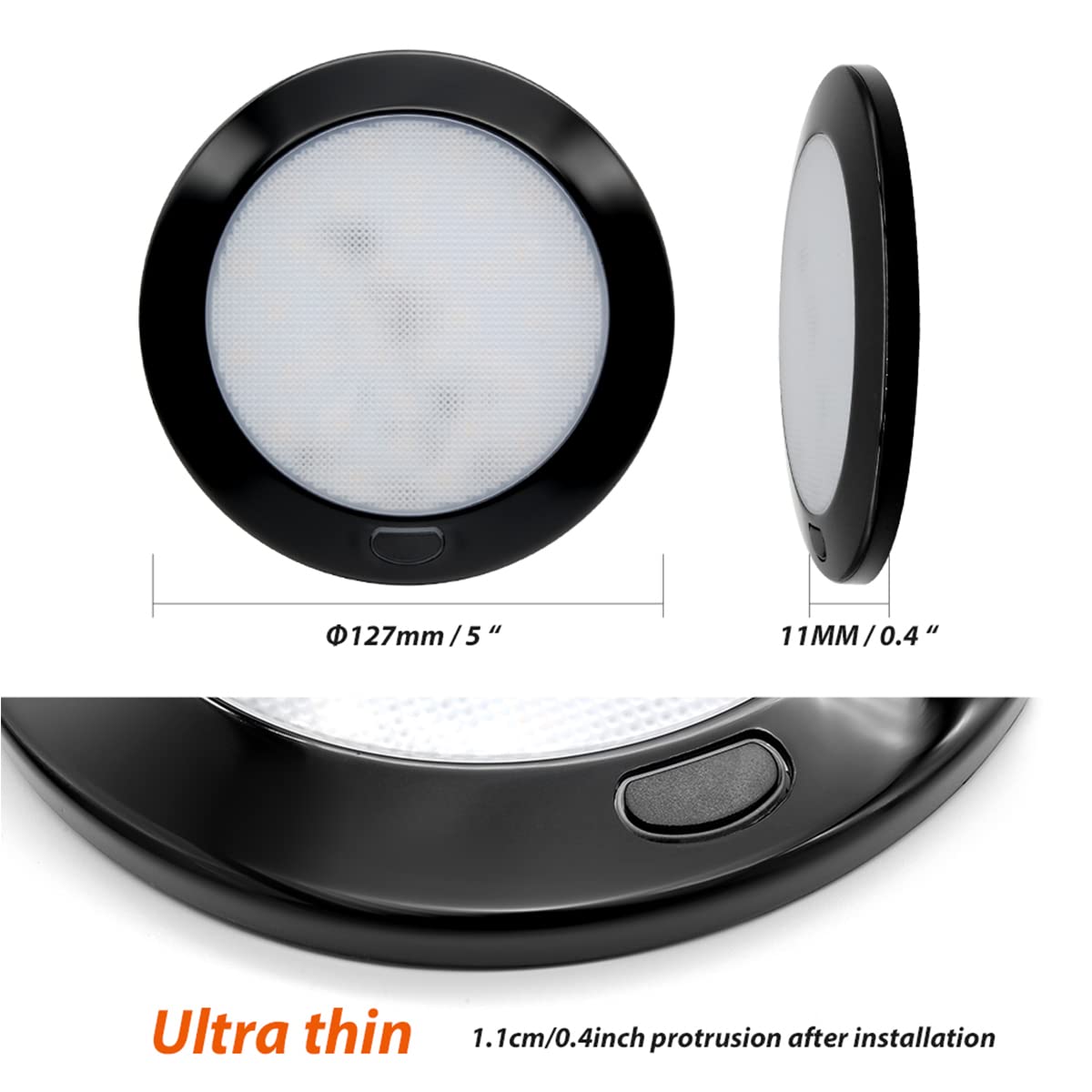 Dream Lighting 12Volt Rv Led Interior Light Fixture Black Shell Ceiling Downlight With Switch Warm White Lighting 300Lm 5Inch