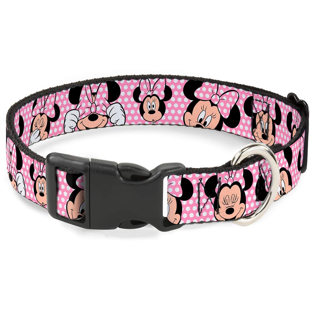 Buckle-Down Plastic Clip Collar - Minnie Mouse Expressions Polka Dot Pink/White - 1.5" Wide - Fits 16-23" Neck - Medium