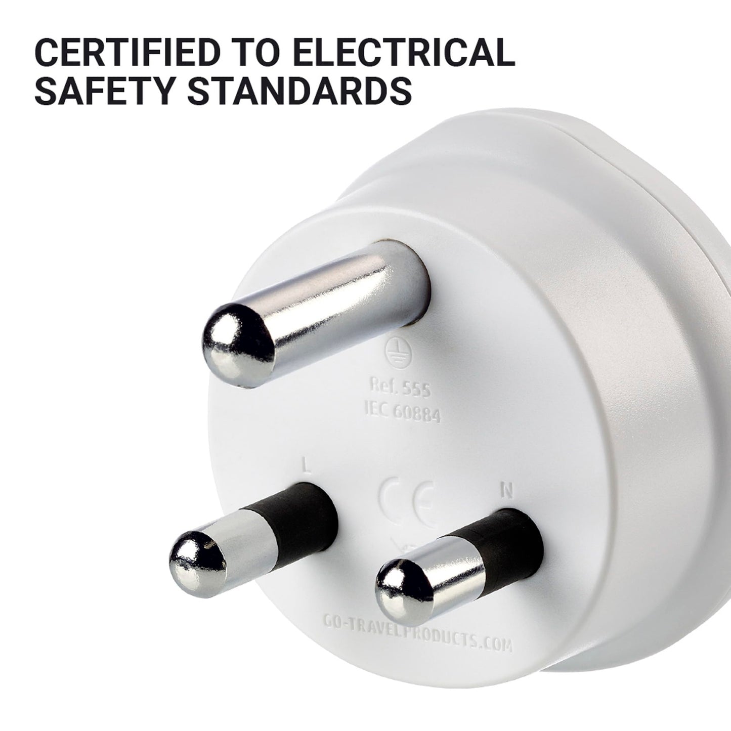 Go Travel Us To South Africa Plug Adapter, Travel Adapter For Small Electrical Devices, Earthed Adapter, Input - Type A, Type B