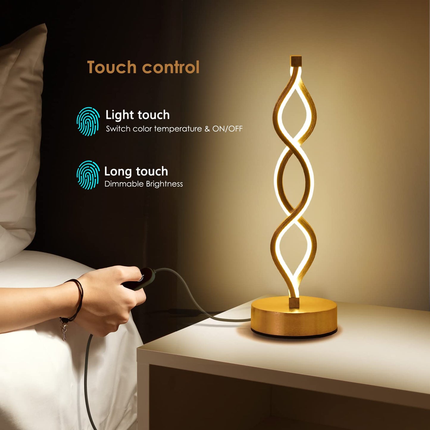 NUÜR Gold Table Lamps Set of 2, 15.8 Inch Height, Aluminum, 3 Colour Temperature, Ideal for Bedrooms and Living Rooms