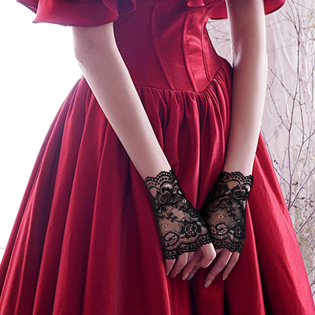 obmwang 2 Pairs Women's Lace Gloves Fingerless Floral Gloves for Bridal Prom Wedding Party Costume Accessories
