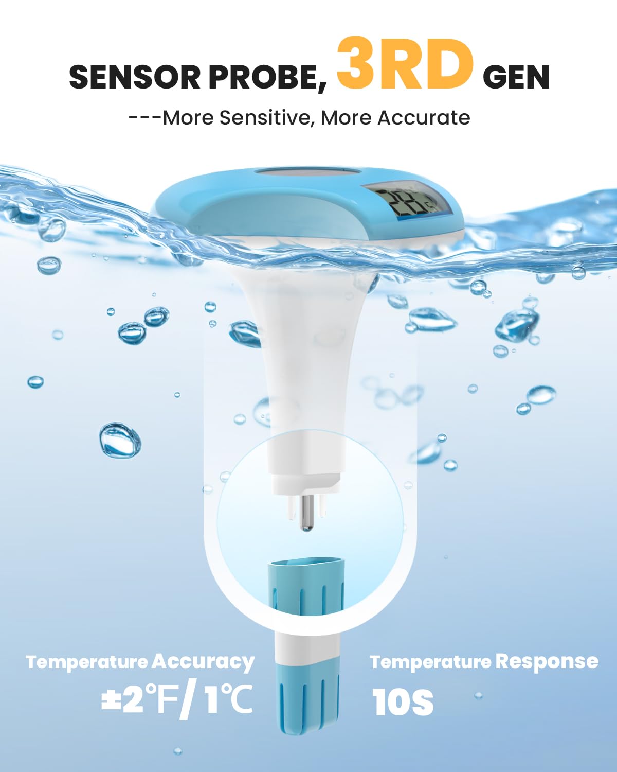 BALDR Floating Pool Thermometer, Solar Powered Pool Thermometer, Easy-to-Read/Use