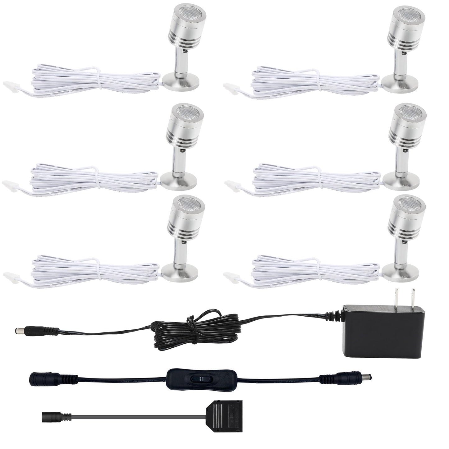 Taysing LED Spot Light - Indoor Accent Lighting, Cold White, Aluminum, 6 Pack, Push Switch