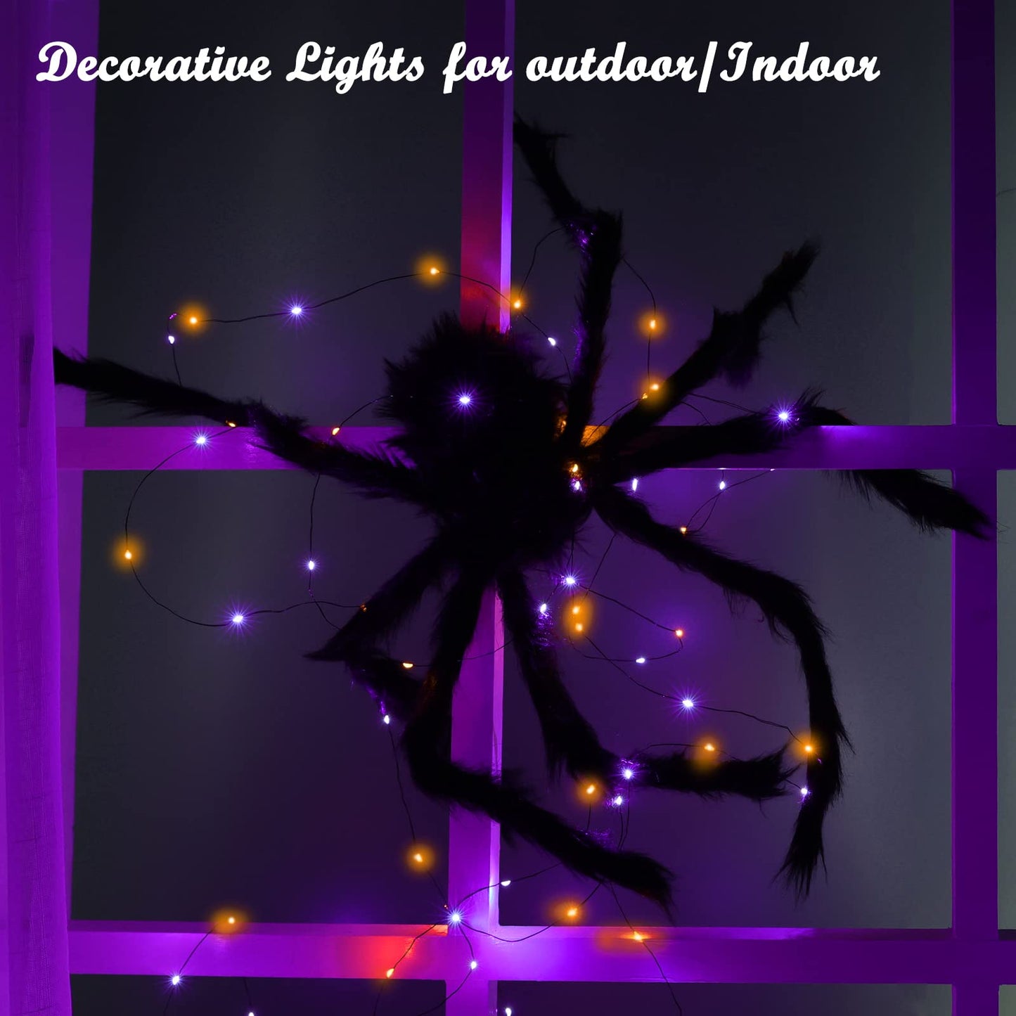 Lomotech Halloween Solar Lights 2 Pack, 66Ft 200Led Waterproof Twinkle Lights, Purple & Orange, 8 Modes For Outdoor Decoration