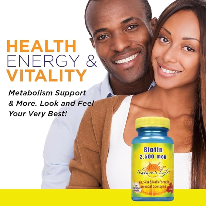 Nature's Life Biotin 2500mcg | Healthy Hair, Skin, Nail & Metabolism Support | Non-GMO | 100 Vegetable Capsules