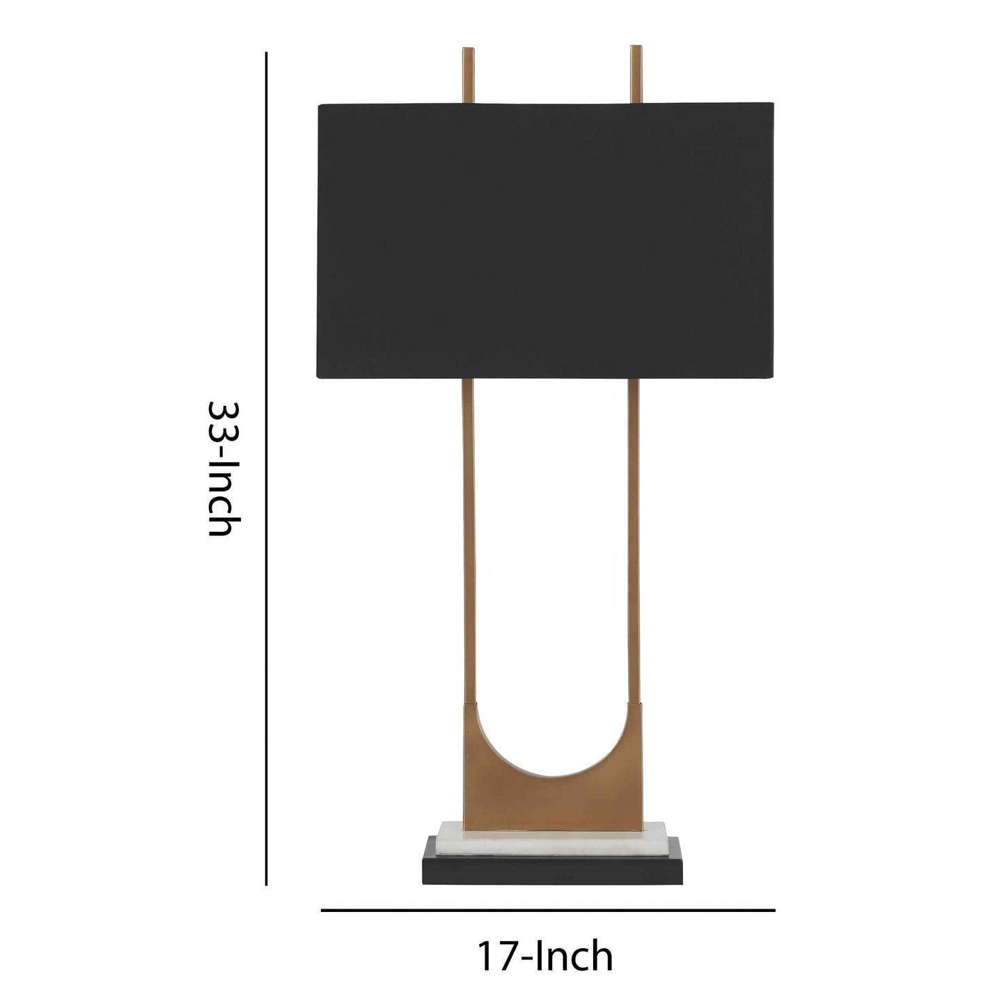 Benzara U Shaped Metal Table Lamp, Gold And Black With Marble Base, Model Bm226575