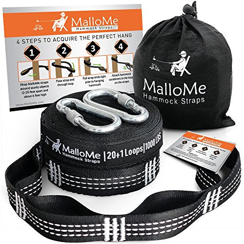 MalloMe XL Hammock Straps for Trees - Hammock Tree Straps Set 2000+ LBS Heavy Duty 40 Loops & 100% No Stretch Suspension S...