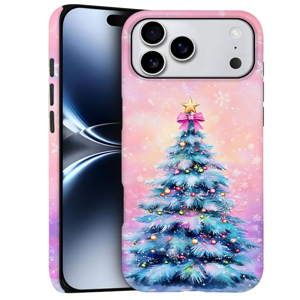 DJSOK Compatible with iPhone 17 Pro Max,Frosted PC Anti-Scratch Shockproof Case - Christmas Tree Pink