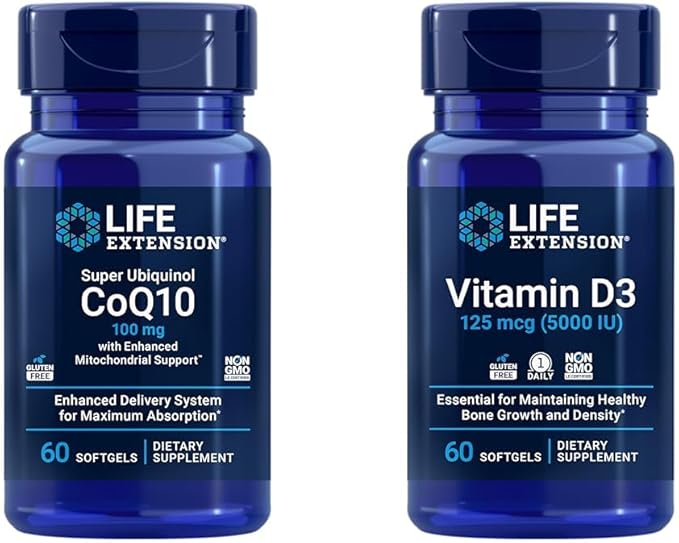 Life Extension Super Ubiquinol CoQ10 with Enhanced Mitochondrial Support & Vitamin D3 125 mcg (5000 IU), Bone Health