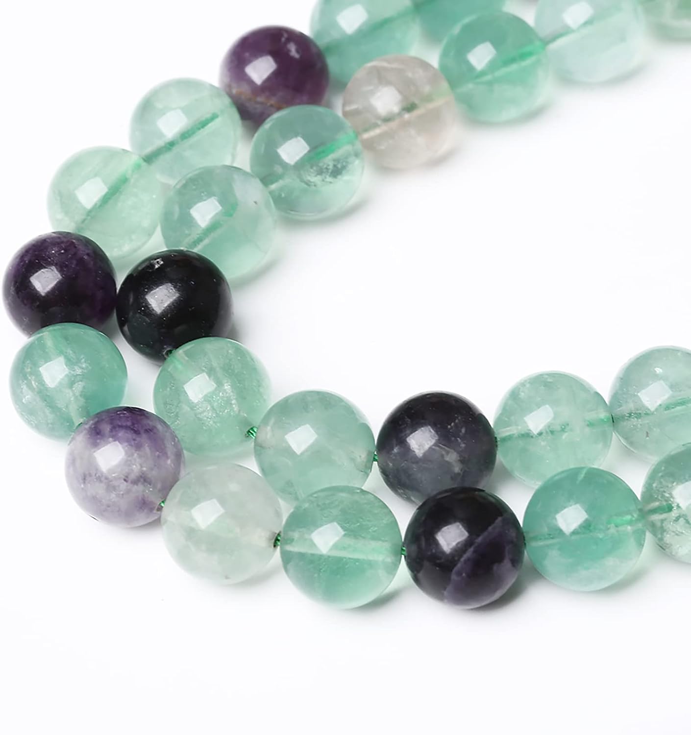 38pcs 10mm Natural Stone Beads Fluorite Gemstone Round Loose Beads for Jewelry Making DIY Bracelet Necklace 15"