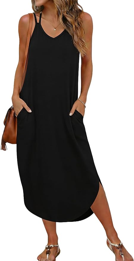Ekouaer Women's Swimsuit Beach Cover Up Dress Spaghetti Strap V Neck Swimwear A Line 2026 Bathing Suit Coverups with Pockets