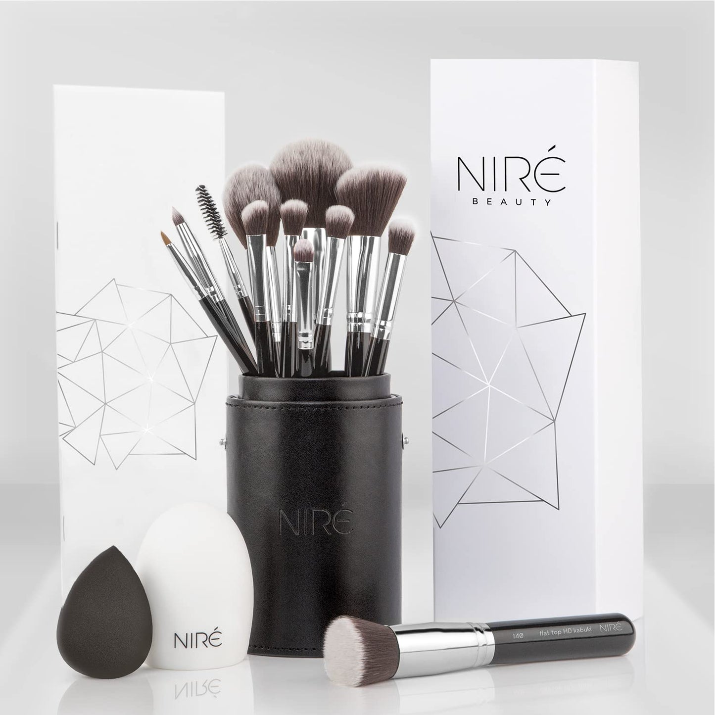 Nir   Beauty 15piece Award Winning Professional Makeup Brush Set: Vegan Makeup Brushes with Case, Makeup Sponge, Brush Cleaner,