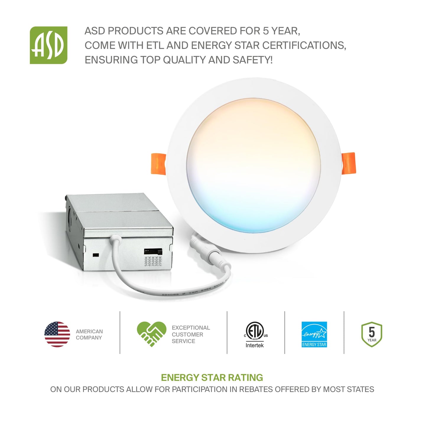 Asd 6 Pack Led Recessed Lighting 6 Inch 12W  5 Cct 2700K-5000K Cri90+  Ic Rated Ultra Thin Dimmable Ceiling Lights With J Box  Canless Wafer Downlight  Round Slim Panel Light  Energy Star Etl  White