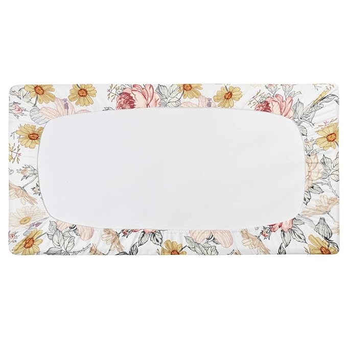 Stretchy Changing Pad Cover – Ultra Soft Diaper Changing Pad Table Sheets for Girls Boys Pure Cotton Safe and Snug Cradle Sheets Machine Washable Fit 32"/34'' x 16"Pad (Flower)