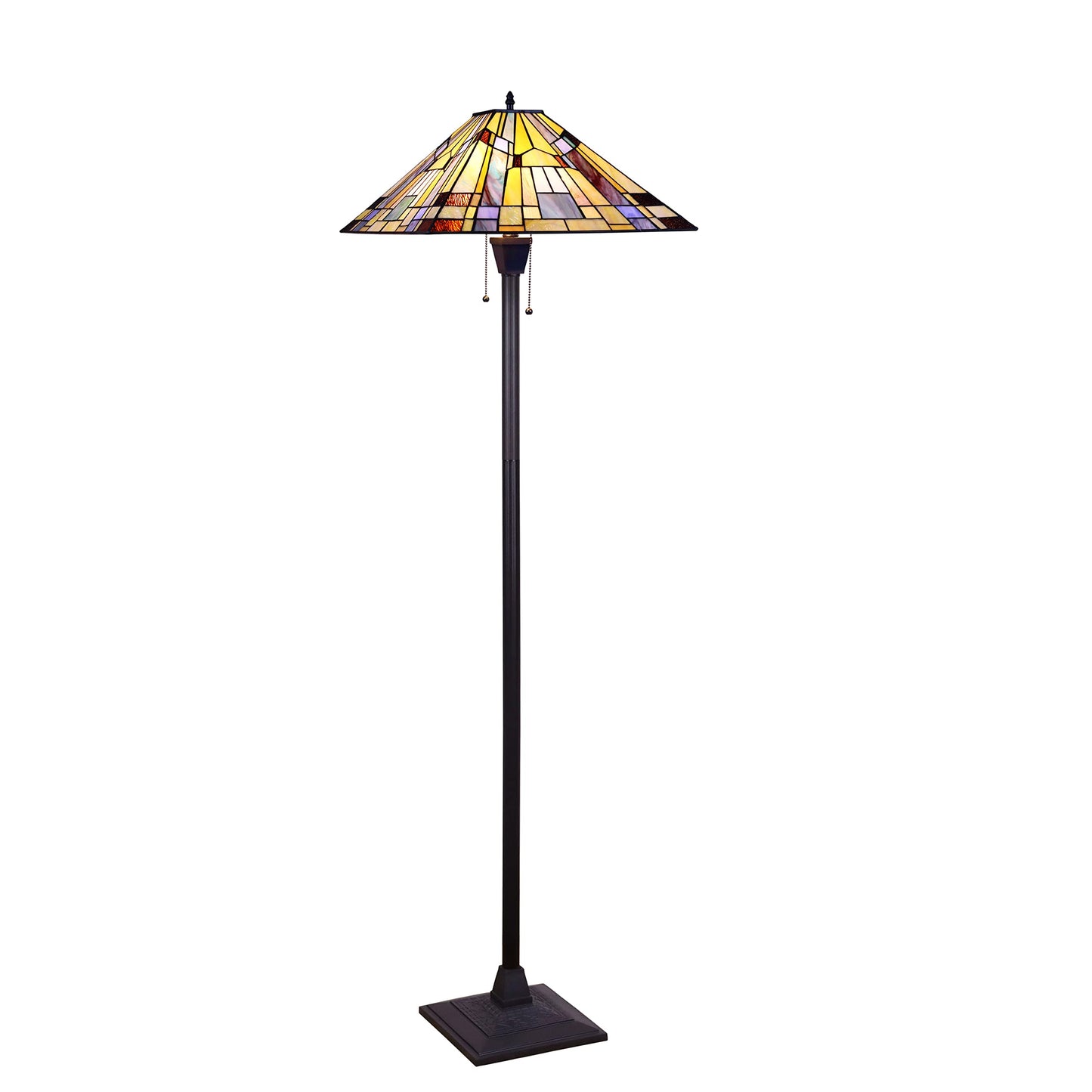 Chloe Lighting Kinsey Tiffany-Style Floor Lamp, 2-Light, 18in Shade, Blackish Bronze, Multicolor Glass, Model CH33293MS18-FL2