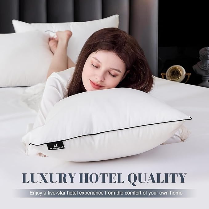 Soft Goose Down Pillows for Sleeping, 1 Pack Thin Hotel Feather Down Pillow with Airyfil™ Fillings, Flat Bed Pillow for Back, Stomach, Side Sleepers (Standard Size, 20×26 in.)