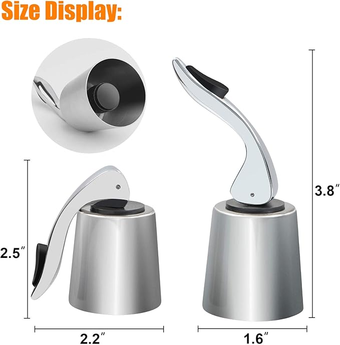 3 Pack Stainless Steel Wine Stoppers, Reusable Wine Bottle Stopper Sealer with Silicone Plug, Beverage and Wine to Keep Fresh, Ideal Gift for Wine Lover