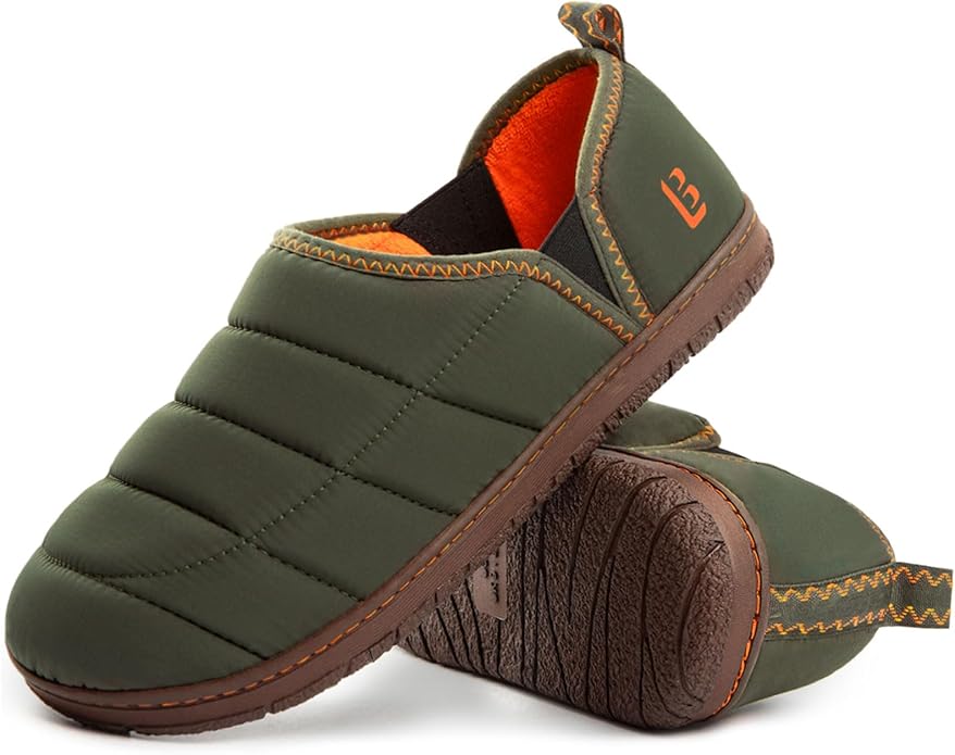LongBay Men's Outdoor Slippers Two Tone Warm Memory Foam Slip On Indoor House Shoes bedroom Loafers