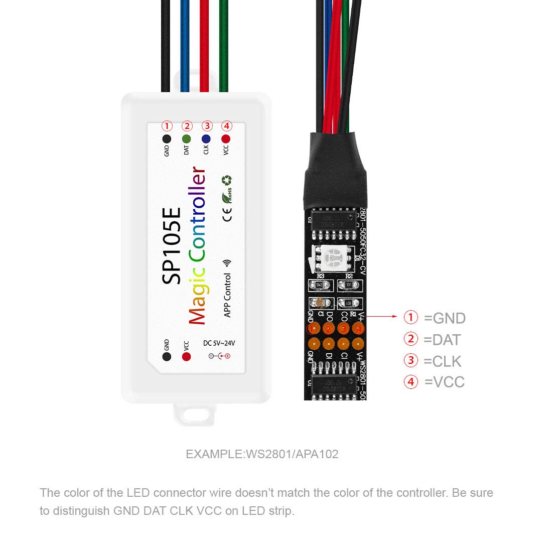 Btf-Lighting Wireless Bluetooth Controller Sp105E For Ws2811 Ws2812B Led Strips - Bluetooth, Plastic, Ios/Android Compatible
