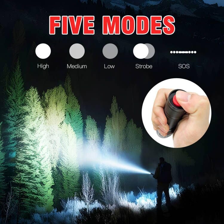 HAUSBELL T8 LED Flashlight, Zoomable, 5 Modes, Aluminum, 4 Pack