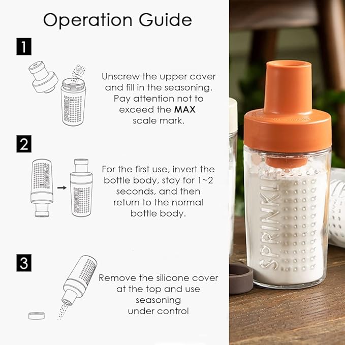 Sugar Dispenser Bottle - Glass Sugar Shaker for Coffee, Cereal, Tea & Baking with Pouring Spout and Lid, 8.5oz Glass Bottle Sugar Dispenser Pitcher, Orange