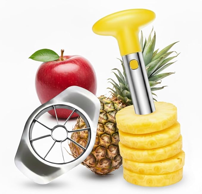 Pineapple Cutter and Corer Tool – Stainless Steel Pineapple Slicer with Easy Grip Handle – 2-in-1 Fruit Peeler, Corer & Slicer for Perfect Pineapple Rings – Kitchen Gadget for Home & Chefs
