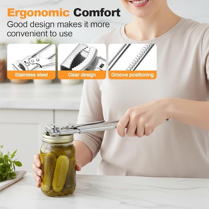 Jar Opener for Weak Hands, 2026 New Stainless Steel Adjustable Jar Lid Opener, Multifunctional Can Opener Kitchen Accessories, Easy Grip Lid Opener Kitchen Tool (2, Large)