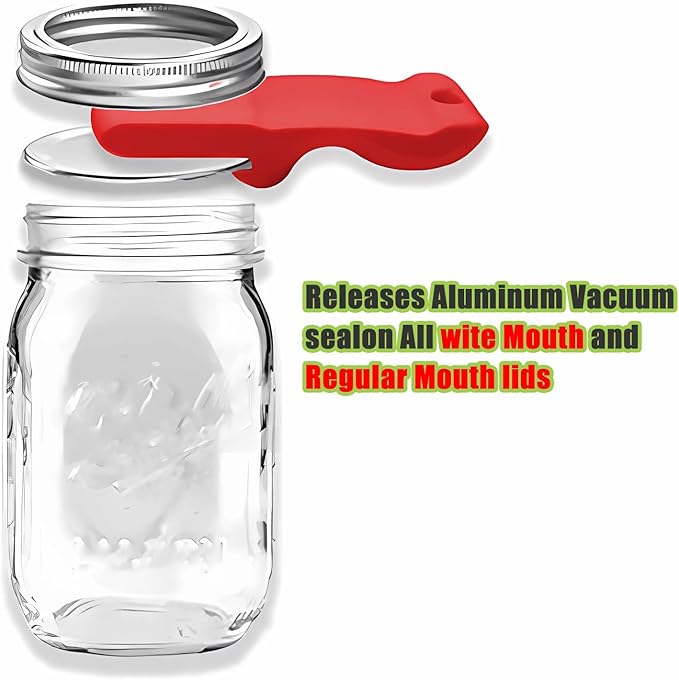 2pcs Canning Jar Opener with Magnets Mason Jar Opener Canning Tool Releases Vacuum Seal on Wide Mouth and Regular Mouth Lids (Red)