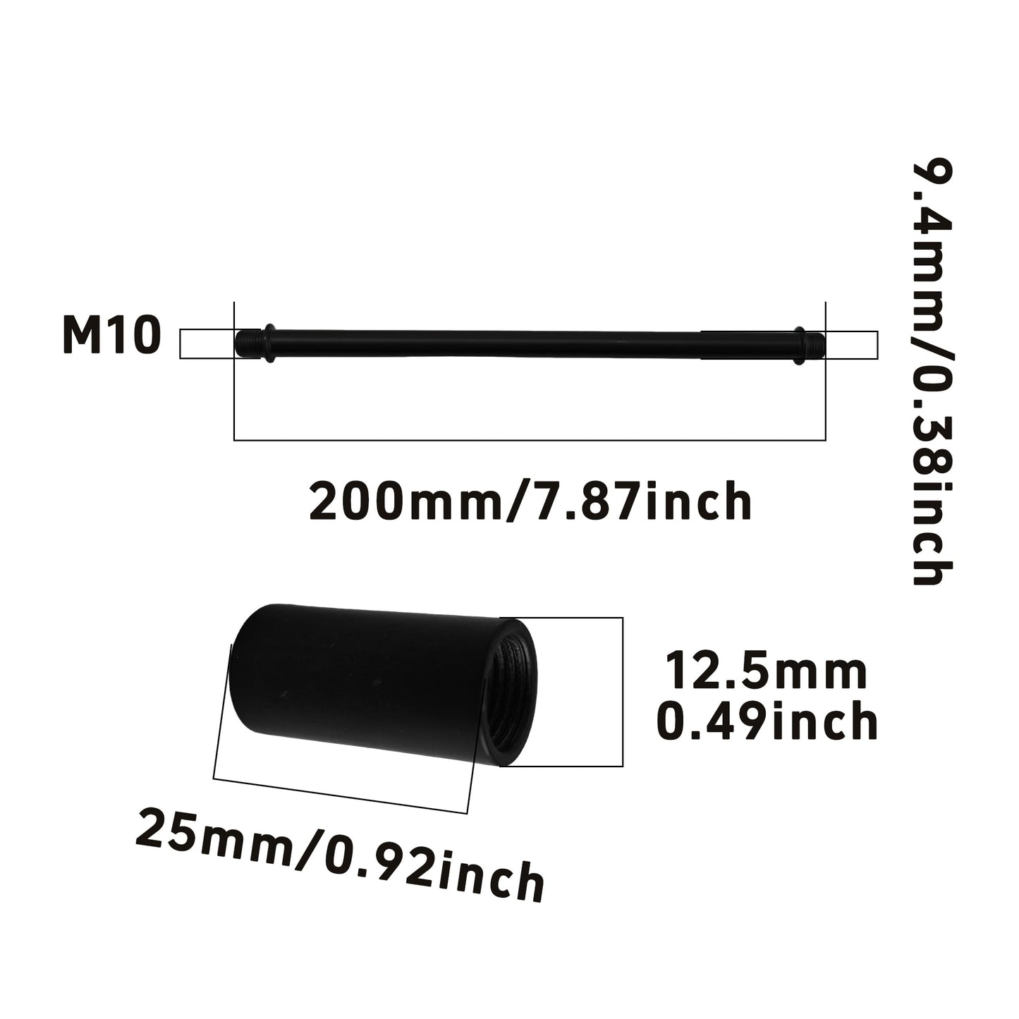 Auxbc 7.8” Straight Pipe Lamp Stem Kit - M10 Double End Threaded Rods For Diy Floor/Table Lamps & Ceiling Lights, Black