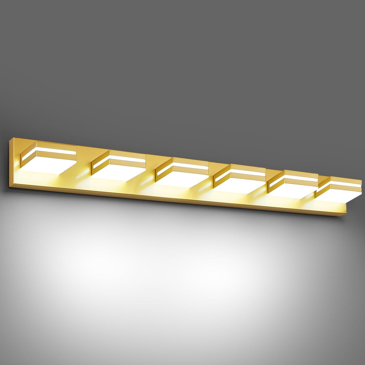 Jzekvn Modern Led Bathroom Lights Fixtures(6-Light) Metal Gold Acrylic Wall Lighting Vanity Lights For Bathroom Over Mirror(6000K 41In