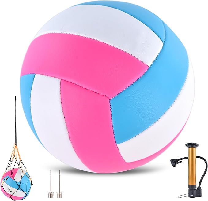 ELKCIP Volleyballs Official Size 5, Waterproof Soft Bulk Recreational Volley Balls with Pump and Net Bag for Indoor Outdoo...