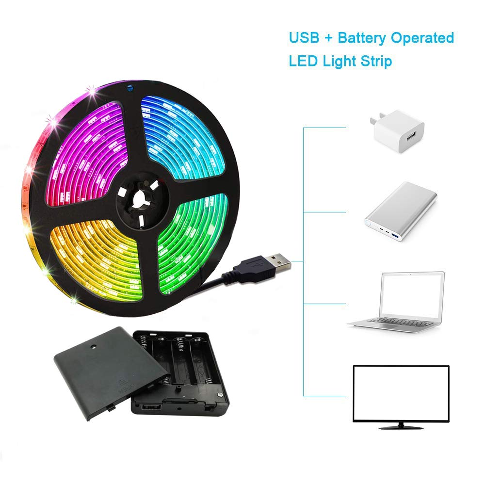Dervacle Battery Powered LED Strip Lights 20ft Color Changing RGB with Remote, White