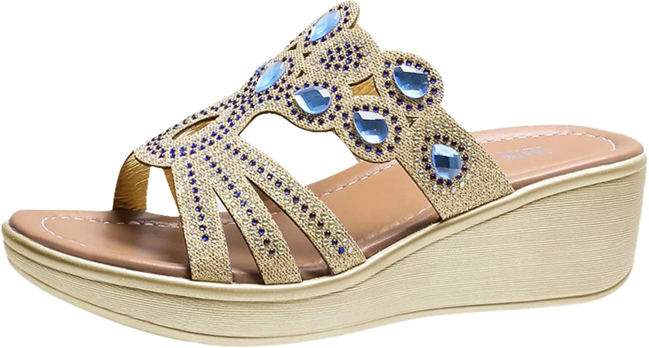 JEUROT Womens Wedge Sandals Open Toe Slip on Platform Slides Summer Beach Sandal Casual High Heels Mules Comfort Dress Shoes