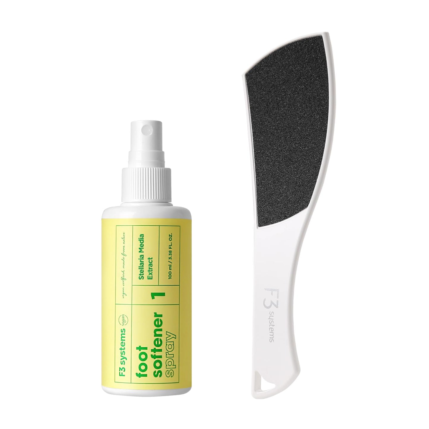 F3 Systems S-Line Emery Foot File & Foot Spray Set, Colossal Double-Sided Pedicure Tool, Effective for Cracked Heel, Ergonomic D