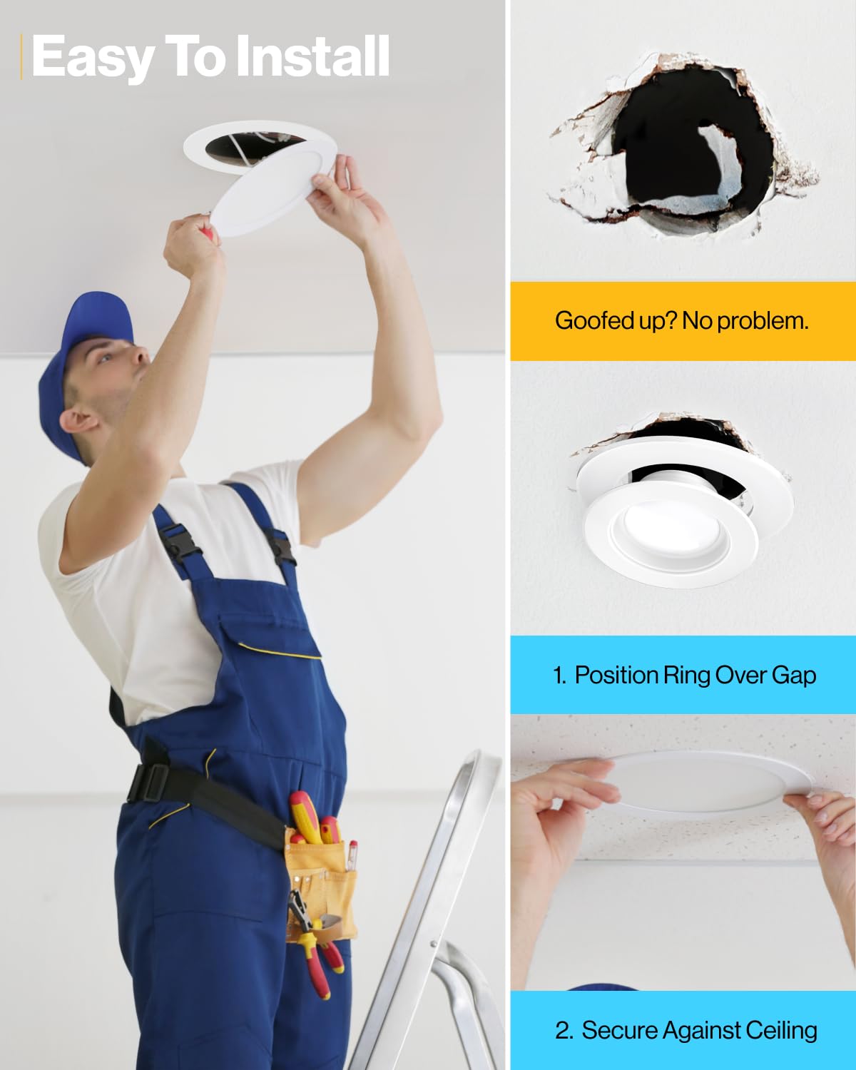 Sunco 100 Pack Goof Rings for 6 Inch Recessed Lights, Flush Mount White Can Light Trim Ring Cover, Outer Diameter 8.6 Inch, Inner Diameter 6.2 Inch, Paintable Surface, Matte Finish.