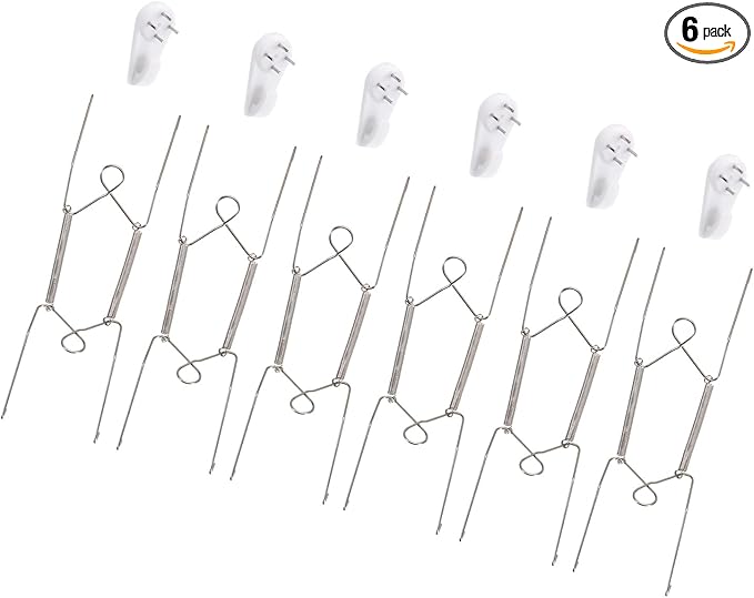 Plate Hanger - 6 Pack Invisible W Type Wall Plate Hangers with 6 Pack Hook Fits for Decorative Plates and Arts - Stainless Steel Vertical Plate Holders - (8-inch, Silver Tone)