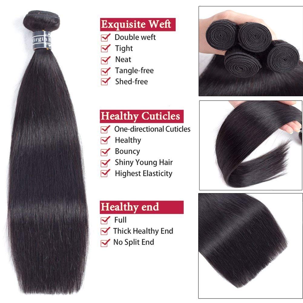 Amella Hair Brazilian Straight Hair Bundles 12inch Human Hair 95g Straight Hair Extensions 100% Unprocessed Virgin