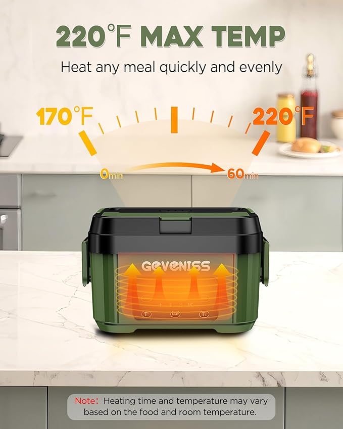 Cordless Electric Lunch Box for Adults – Battery-Powered Heated Lunch Box Food Warmer with 1.1L Stainless Steel Container, Timer Function, Leakproof, Portable for Work, Travel, Office