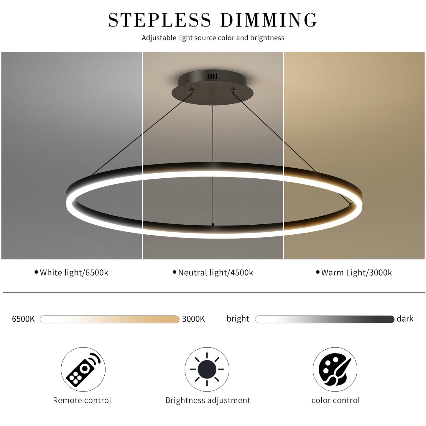 Mikeru Modern Led Chandelier Light  Ceiling Pendant Light Fixtures With Remote Control 3000K-6500K Adjustable Color Temperature Light For Living Room  Bedroom  Kitchen (23.6In