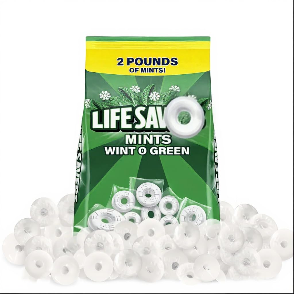 Wint-O-Green Hard Candy  2 lb Bulk Bag - Individually Wrapped Wintergreen Mints  Classic Refreshing Taste  Perfect for Sharing  Gifting  Weddings  Parties & Special Events
