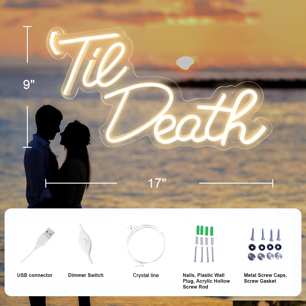 Jxin Til Death Neon Sign For Wall Decor  Led Light Signs For Wedding Engagement Birthday Anniversary Proposal Party Bedroom Office  Wedding Gifts For Loved Ones  16X9 Warm White