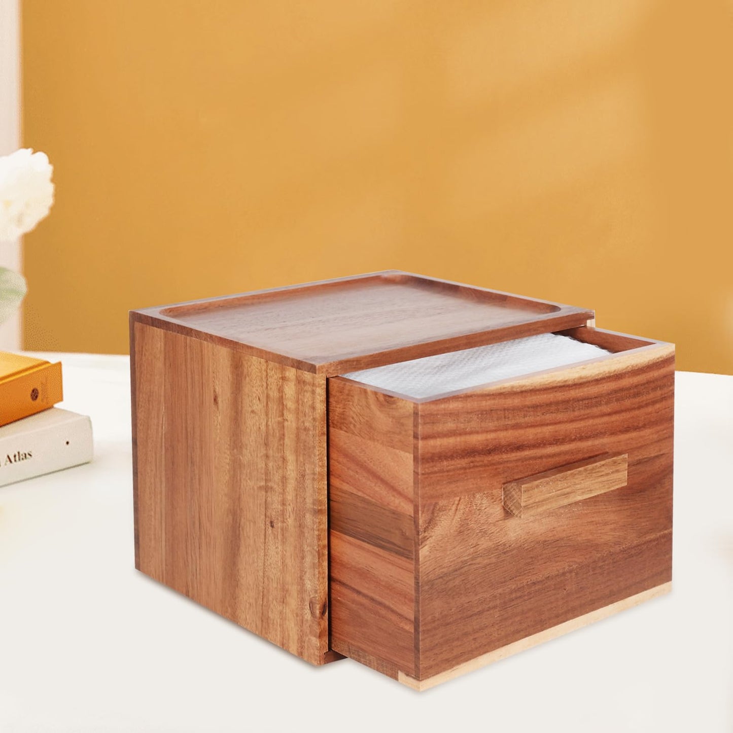 Disposable Face Towel Holder, Acacia Wooden Face Towel Container Compatible with Clea Skin Club Clean Towels XL, Drawer Storage