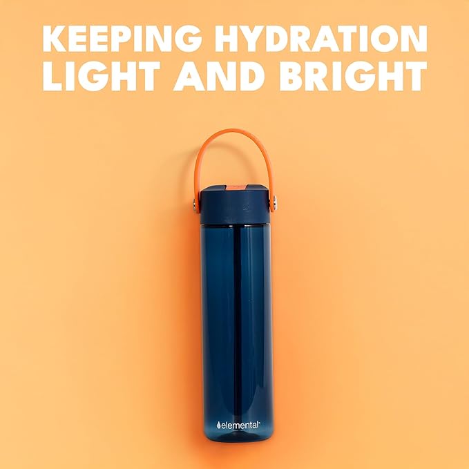 Elemental Splash Water Bottles - BPA-Free Tritan Plastic Reusable Water Bottle with Strap - Ideal for Gym and Sports Leak Proof when Spout is Closed - Orange & Marine Sunset - 26oz (2 Pack)