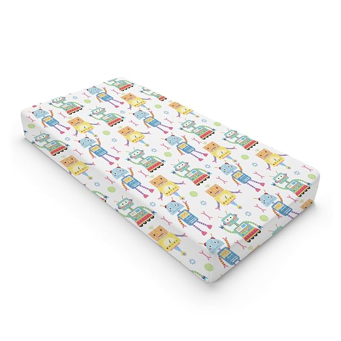 Cartoon Robots Changing Pad Covers Cute Robots Baby Diaper Changing Table Cover for Boys Girls Robots Nursery Decor Ultra Soft Breathable Stretch Changing Table Sheets Mats 32''x16''