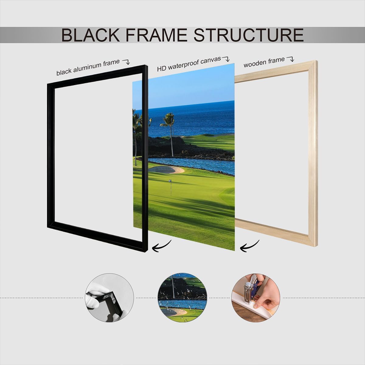 Trendy Golf Course Poster Golf Seascape Landscape Canvas Wall Art Sports Lover Aesthetic Pictures Prints Painting For Living Room Bedroom Office Wall Decor 24x36in Framed